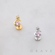 CZ MOON STAR THREADLESS (PUSH IN) 316L SURGICAL STEEL LABRET SET